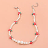 Strawberry Pendant Necklace Pearl Choker for Women Girl