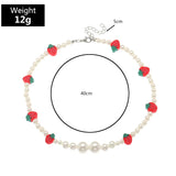Strawberry Pendant Necklace Pearl Choker for Women Girl