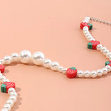 Strawberry Pendant Necklace Pearl Choker for Women Girl