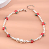 Strawberry Pendant Necklace Pearl Choker for Women Girl