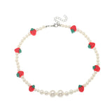 Strawberry Pendant Necklace Pearl Choker for Women Girl