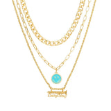 Double-Sided Smiley Pendant Necklace Colorful Multilayer Necklace for Women