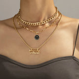 Double-Sided Smiley Pendant Necklace Colorful Multilayer Necklace for Women