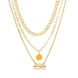 Double-Sided Smiley Pendant Necklace Colorful Multilayer Necklace for Women