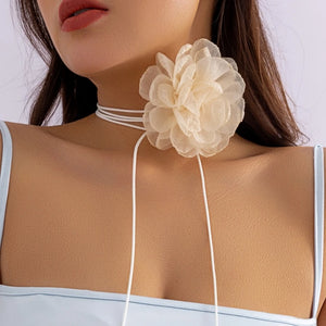 Mesh Flower Rose Collarbone Chain Adjustable Wax Rope Necklace