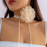 Mesh Flower Rose Collarbone Chain Adjustable Wax Rope Necklace