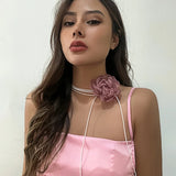 Mesh Flower Rose Collarbone Chain Adjustable Wax Rope Necklace