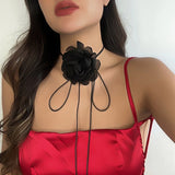 Mesh Flower Rose Collarbone Chain Adjustable Wax Rope Necklace