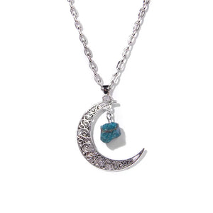 Raw Stone Moon Necklace Vintage Reiki Healing Chain Necklace