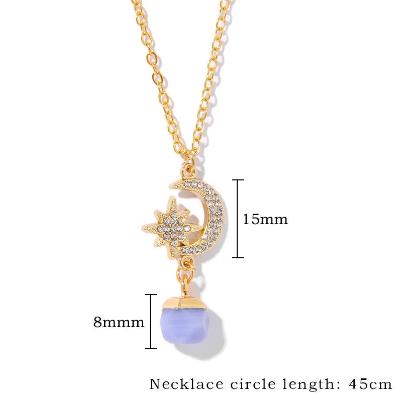 Raw Stone Moon Necklace Vintage Reiki Healing Chain Necklace