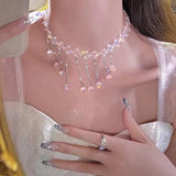 Delicate Crystal Tassel Diamond Pendant Necklace for Women