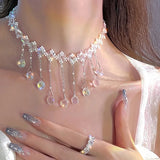 Delicate Crystal Tassel Diamond Pendant Necklace for Women