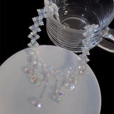 Delicate Crystal Tassel Diamond Pendant Necklace for Women