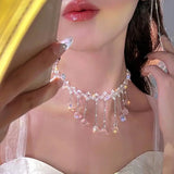 Delicate Crystal Tassel Diamond Pendant Necklace for Women