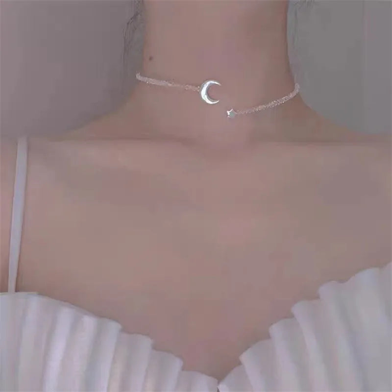 Geometric Star Moon Open Necklace Wedding Jewelry