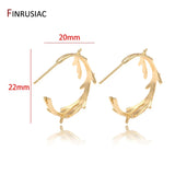 14k Plated Willow Leaves Post Earrings For Women Statement Jewelry