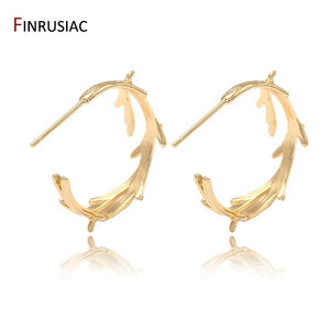 14k Plated Willow Leaves Post Earrings For Women Statement Jewelry
