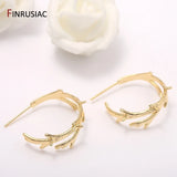 14k Plated Willow Leaves Post Earrings For Women Statement Jewelry