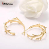 14k Plated Willow Leaves Post Earrings For Women Statement Jewelry