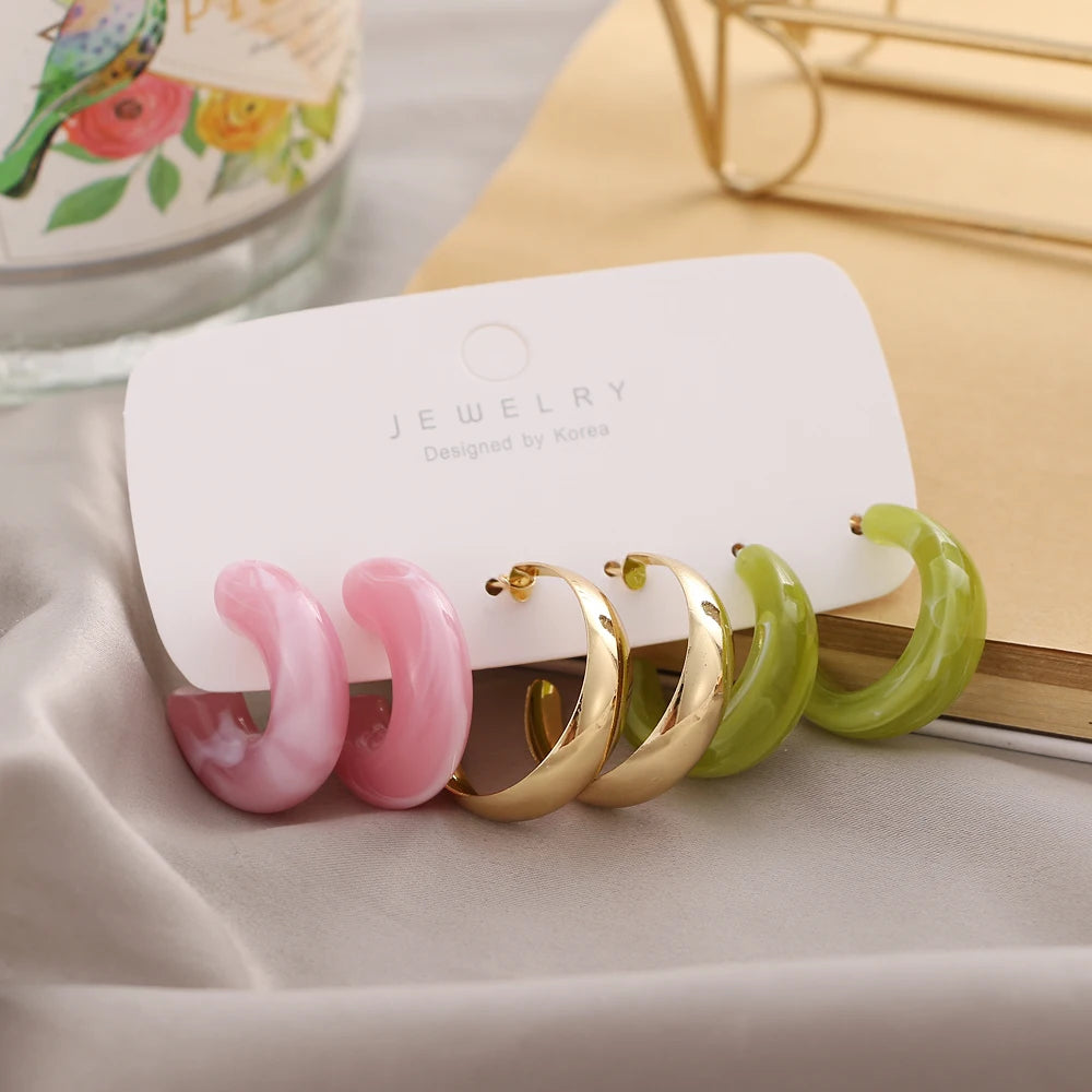 Geometry Acrylic Alloy Drop Earrings Set for Women