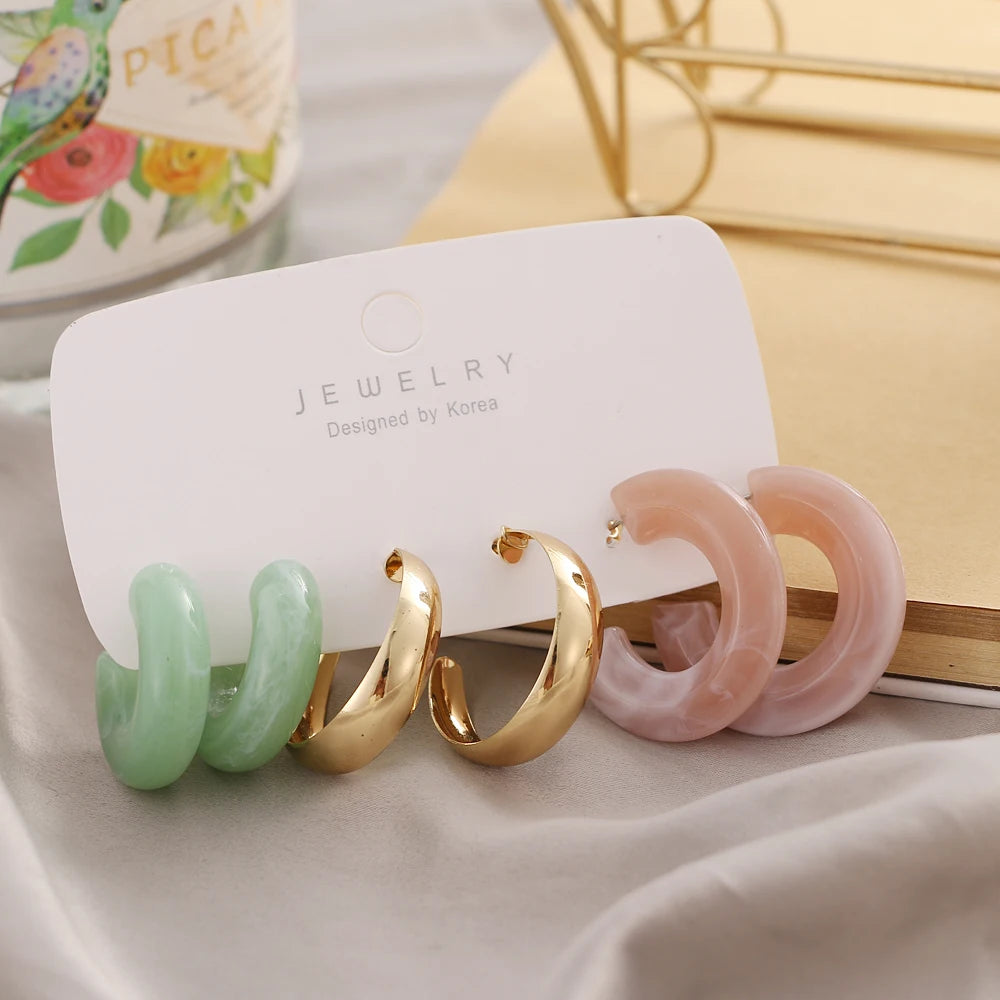 Geometry Acrylic Alloy Drop Earrings Set for Women