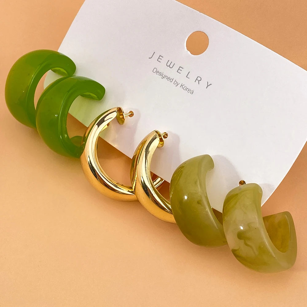 Geometry Acrylic Alloy Drop Earrings Set for Women