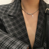 Cross Pendant Choker Necklace Stainless Steel Religious Jewelry