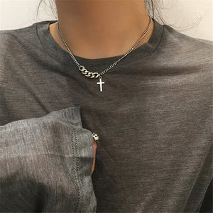 Cross Pendant Choker Necklace Stainless Steel Religious Jewelry