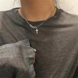 Cross Pendant Choker Necklace Stainless Steel Religious Jewelry
