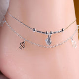 Fish Silver 925 Beads Anklets Double Chain Beads For Women 20+5CM Long