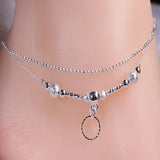 Fish Silver 925 Beads Anklets Double Chain Beads For Women 20+5CM Long