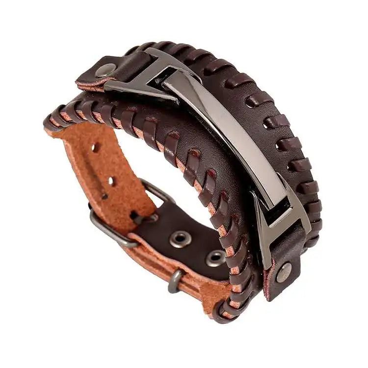 Leather Bracelet for Men Vintage Mental Charms Bracelets