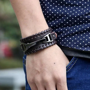 Leather Bracelet for Men Vintage Mental Charms Bracelets