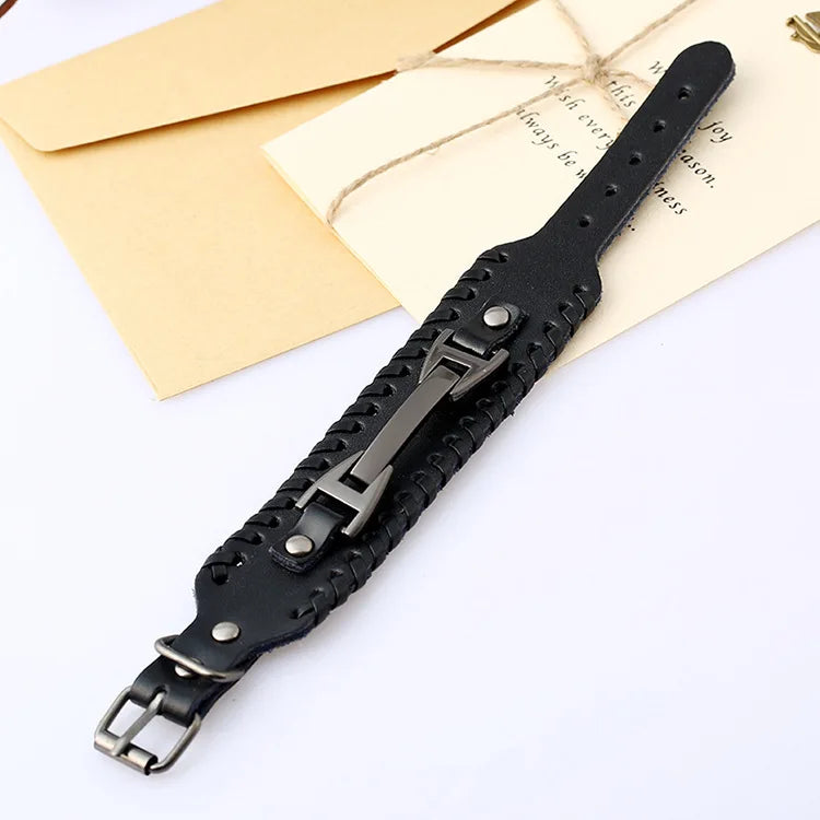Leather Bracelet for Men Vintage Mental Charms Bracelets
