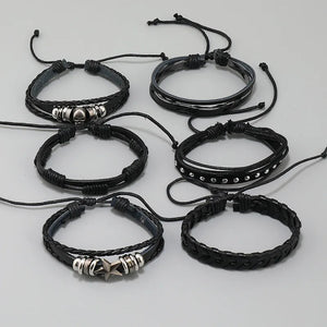 Vintage Skull Star Charms Leather Bracelets for Men