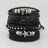 Vintage Skull Star Charms Leather Bracelets for Men