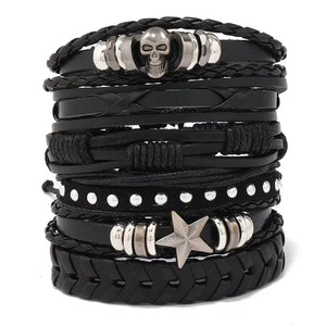 Vintage Skull Star Charms Leather Bracelets for Men