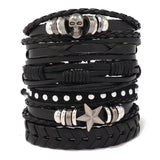 Vintage Skull Star Charms Leather Bracelets for Men