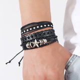 Vintage Skull Star Charms Leather Bracelets for Men
