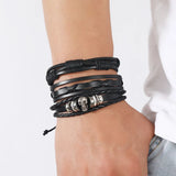 Vintage Skull Star Charms Leather Bracelets for Men