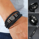 Men Leather Bracelets Multi-layer Braided Compass Male Jewelry