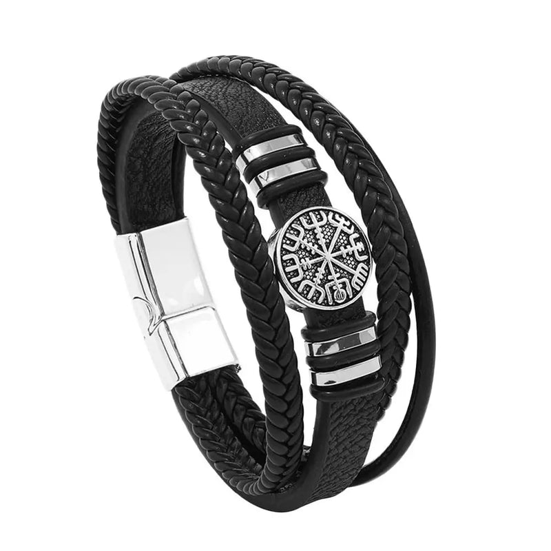 Men Leather Bracelets Multi-layer Braided Compass Male Jewelry