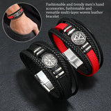 Men Leather Bracelets Multi-layer Braided Compass Male Jewelry