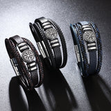 Men Leather Bracelets Multi-layer Braided Scripture Compass Devil Eye