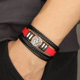 Men Leather Bracelets Multi-Layer Braided Compass Devil Eye