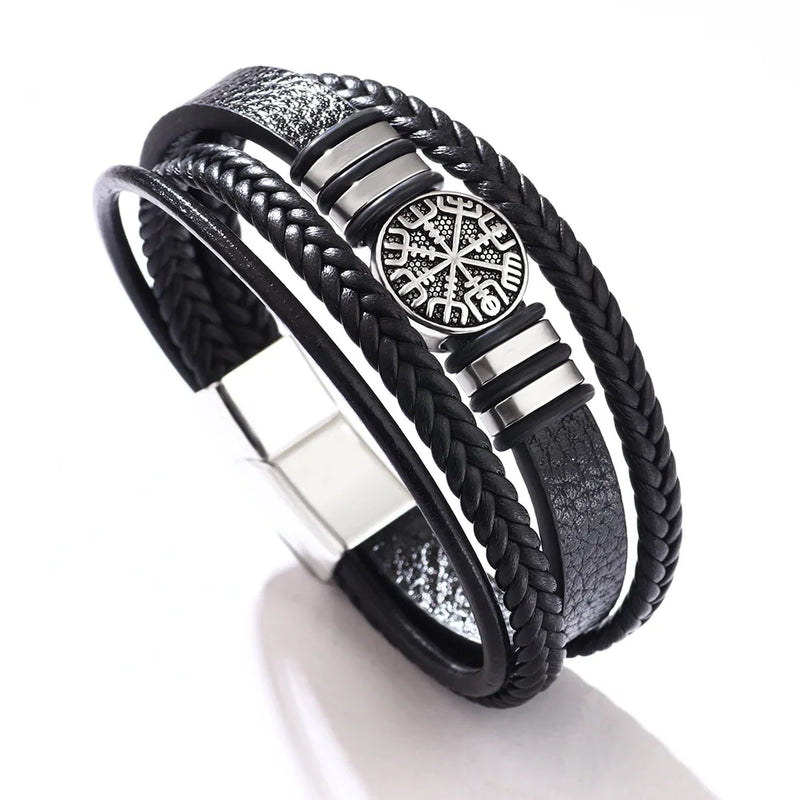 Men Leather Bracelets Multi-layer Braided Scripture Compass Devil Eye