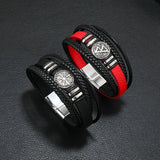 Men Leather Bracelets Multi-Layer Braided Compass Devil Eye