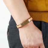 Men's Leather Bracelet with Stainless Steel Lettering