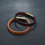Men's Leather Bracelet with Stainless Steel Lettering