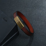 Men's Leather Bracelet with Stainless Steel Lettering